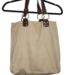 Levi's Shoulder Tote Bag Double Handle Snap Close Beige Cream Cotton